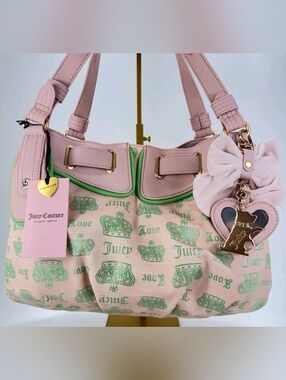 Juicy Couture Pink & Green Logo Satchel with Bow Charm